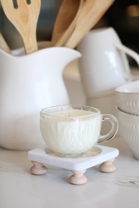 Recycled Teacup Eucalyptus Lavender Candle with Wooden Riser