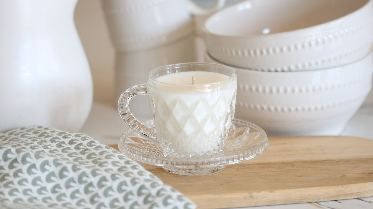 Recycled Teacup & Saucer Candle - Sea Salt & Orchid
