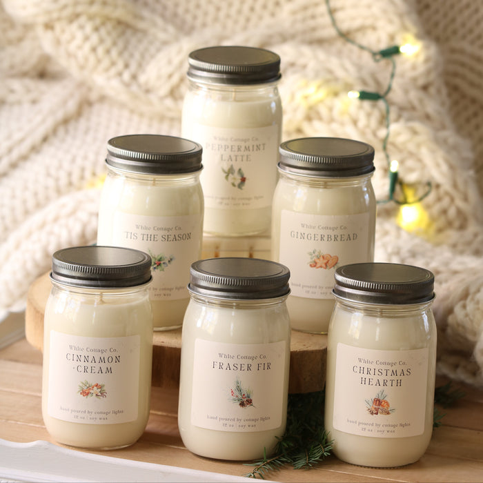Christmas & Winter Soy Candles | 12 oz Hand-Poured Candles | 6 Seasonal Scents