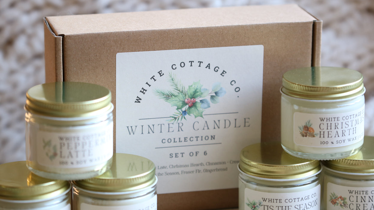 Set of 6 Hand-Poured 2 oz Candles | Christmas & Winter Mini Soy Candle Gift Set | Boxed Holiday Gift