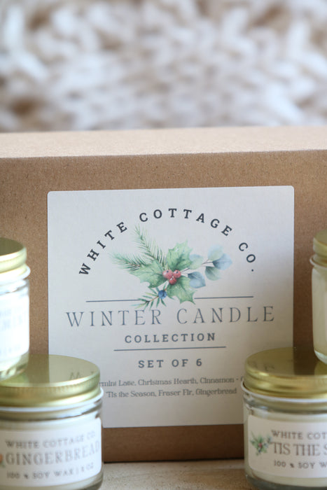 Set of 6 Hand-Poured 2 oz Candles | Christmas & Winter Mini Soy Candle Gift Set | Boxed Holiday Gift