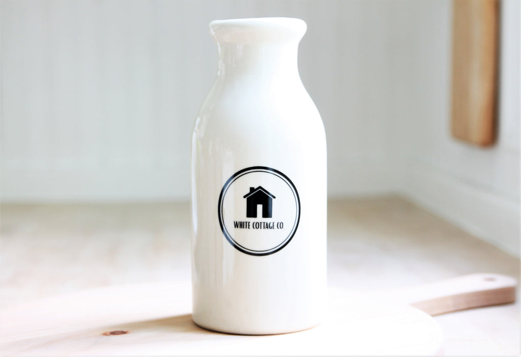 Stoneware White Cottage Co. Milk Bottle