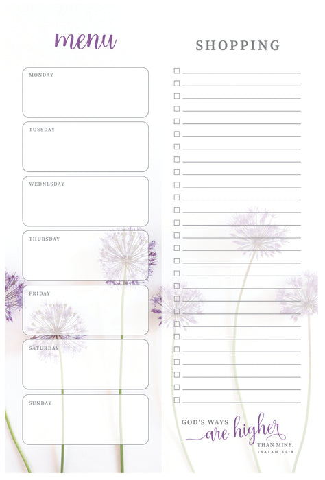 Weekly Menu & Shopping List Notepad