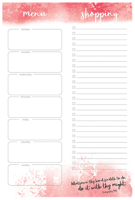 Weekly Menu & Shopping List Notepad