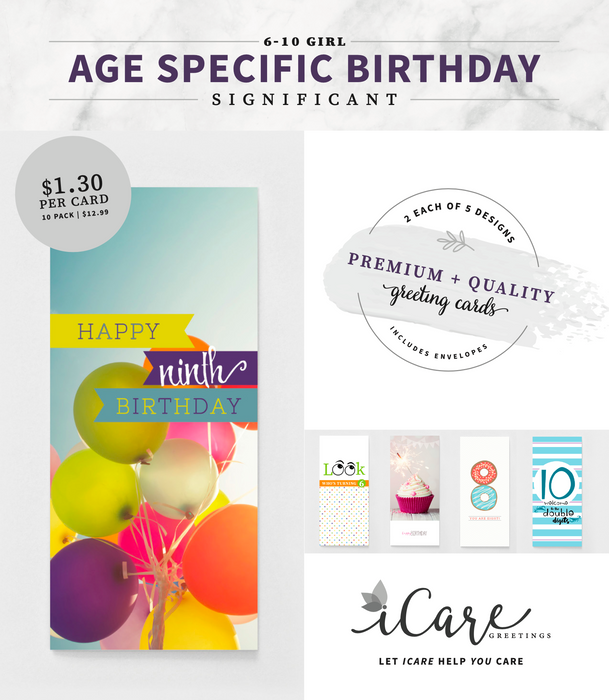 Age Specific Birthday Cards — 10 Pack